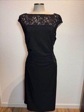 Lauren Ralph Lauren Black Lace-Trim Midi Dress